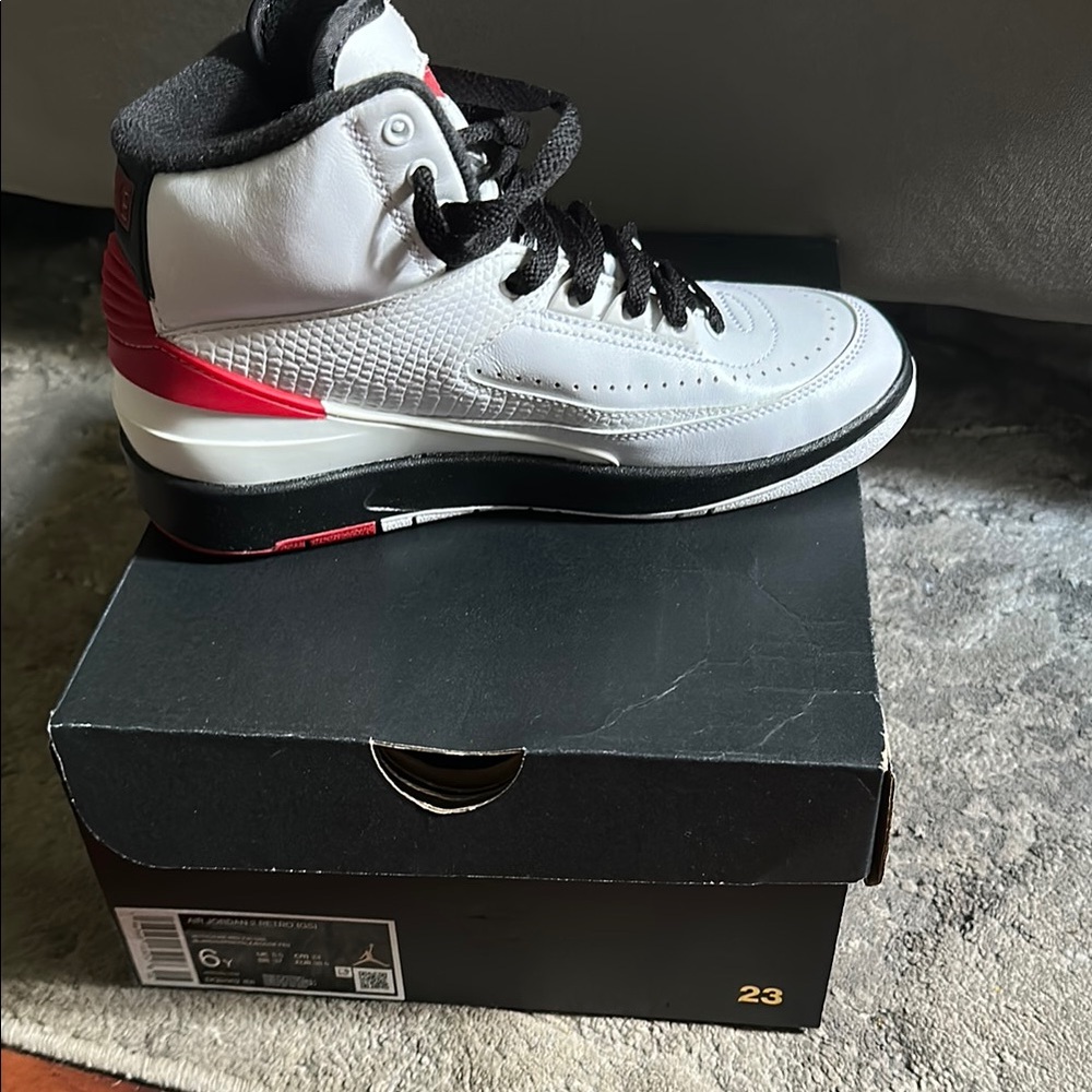 Jordan White and Red High-Tops with Black Accents